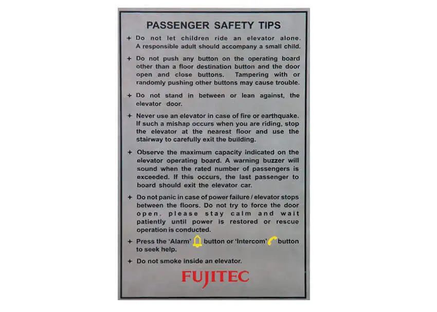 Fujitec Safety Name Plate
